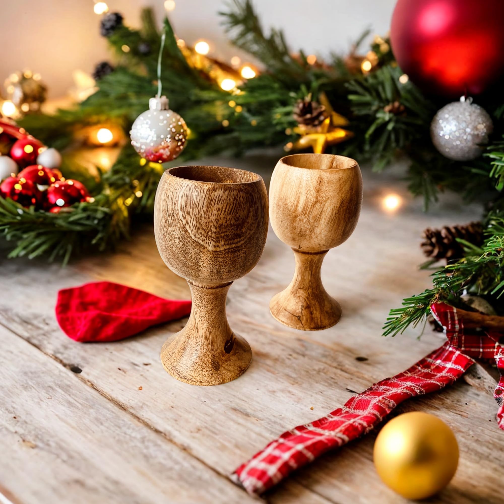 ALADEAN Wooden Goblet Cup 6" - Handmade Wood Vintage Chalice Wine Drinking Goblet Cup Gift 5oz Wood Cup for Congregations, Wedding Anniversary Party Christmas Eucharist, Kiddush Cup (1Pc)