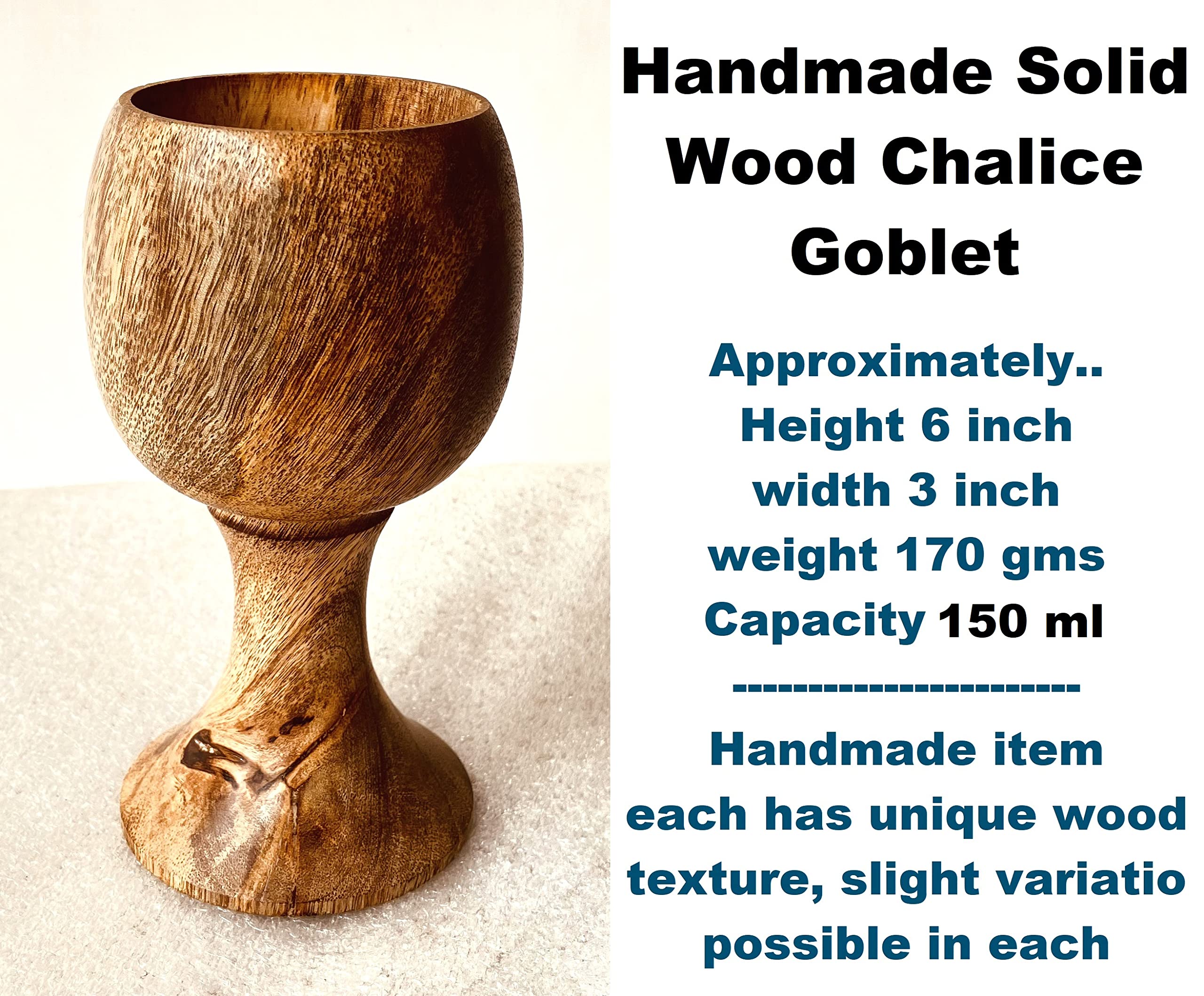 ALADEAN Wooden Goblet Cup 6" - Handmade Wood Vintage Chalice Wine Drinking Goblet Cup Gift 5oz Wood Cup for Congregations, Wedding Anniversary Party Christmas Eucharist, Kiddush Cup (1Pc)