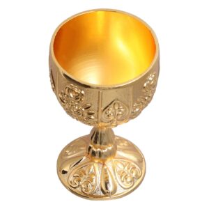 Mini Gold Goblet 2Pcs, 30ml Vintage Metal Shot Glasses Tiny Embossed Wine Cup Tiny Gold Chalice Goblet Embossed Wine Liqueur Cup Shot Glass for Bar, Home(Gold)