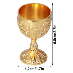 Mini Gold Goblet 2Pcs, 30ml Vintage Metal Shot Glasses Tiny Embossed Wine Cup Tiny Gold Chalice Goblet Embossed Wine Liqueur Cup Shot Glass for Bar, Home(Gold)