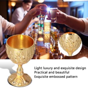 Mini Gold Goblet 2Pcs, 30ml Vintage Metal Shot Glasses Tiny Embossed Wine Cup Tiny Gold Chalice Goblet Embossed Wine Liqueur Cup Shot Glass for Bar, Home(Gold)