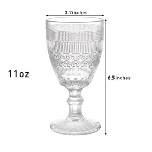 Coloch 4 Pack Wine Goblet Glasses, 11 Oz Vintage Water Glasses Set Romantic Mixed Drinking Glassware for Juice, Red Wine, Cocktail, Baby Shower, Wedding, Party