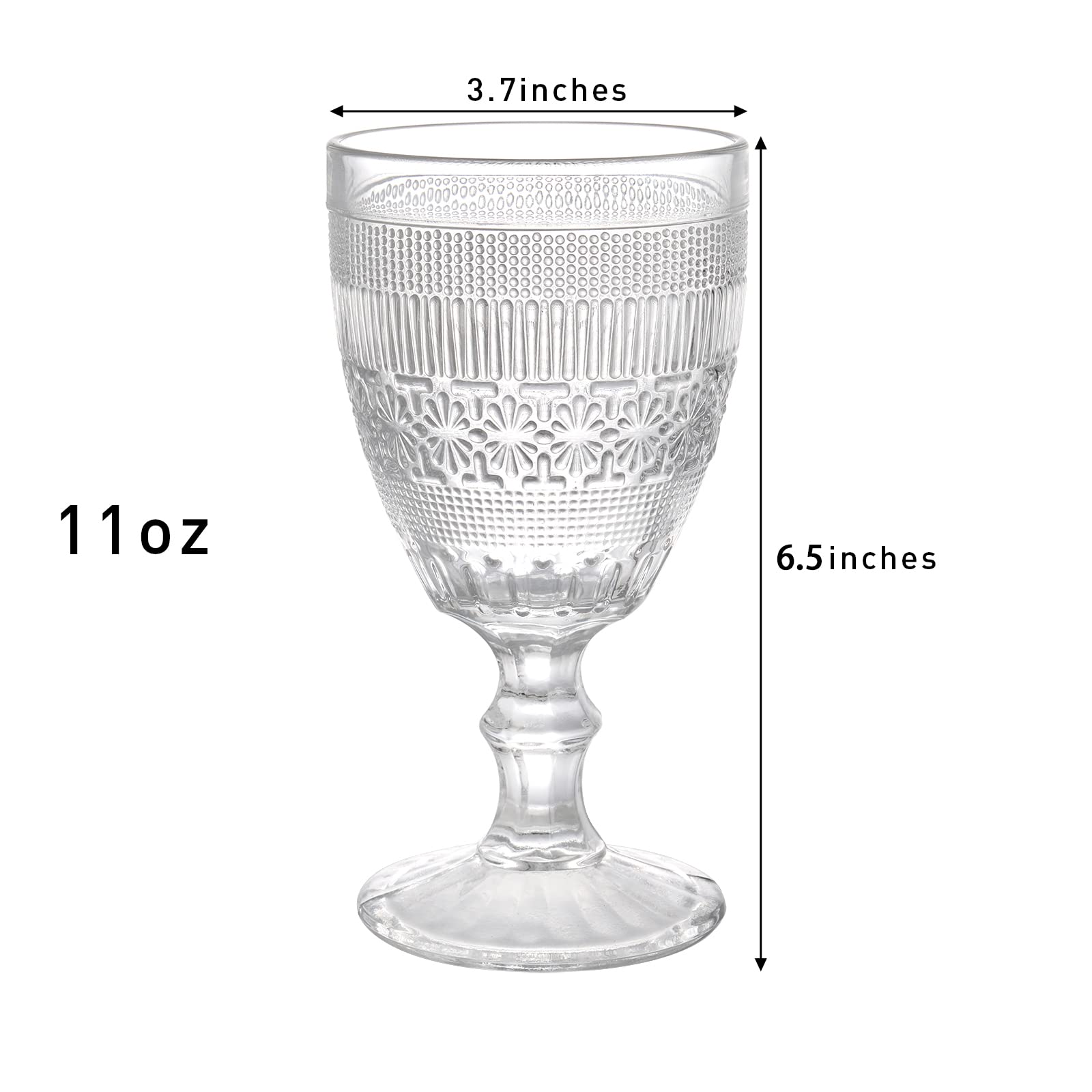 Coloch 4 Pack Wine Goblet Glasses, 11 Oz Vintage Water Glasses Set Romantic Mixed Drinking Glassware for Juice, Red Wine, Cocktail, Baby Shower, Wedding, Party