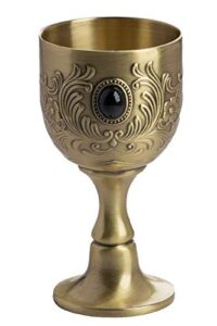 vidaya chalice goblet, hand-made vintage pure copper engraving flower pattern metal embossed wine copper gemstone cups medieval gothic goblet 1.7oz 1-pack