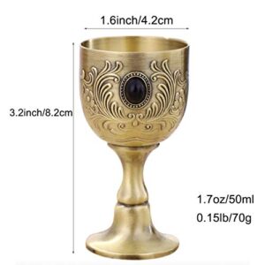 VIDAYA Chalice Goblet, Hand-Made Vintage Pure Copper Engraving Flower Pattern Metal Embossed Wine Copper Gemstone Cups Medieval Gothic Goblet 1.7oz 1-Pack