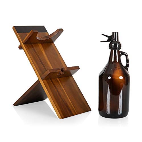 LEGACY - a Picnic Time Brand Stand with 64oz Glass Growler Beer Accessories, One Size, Acacia Wood