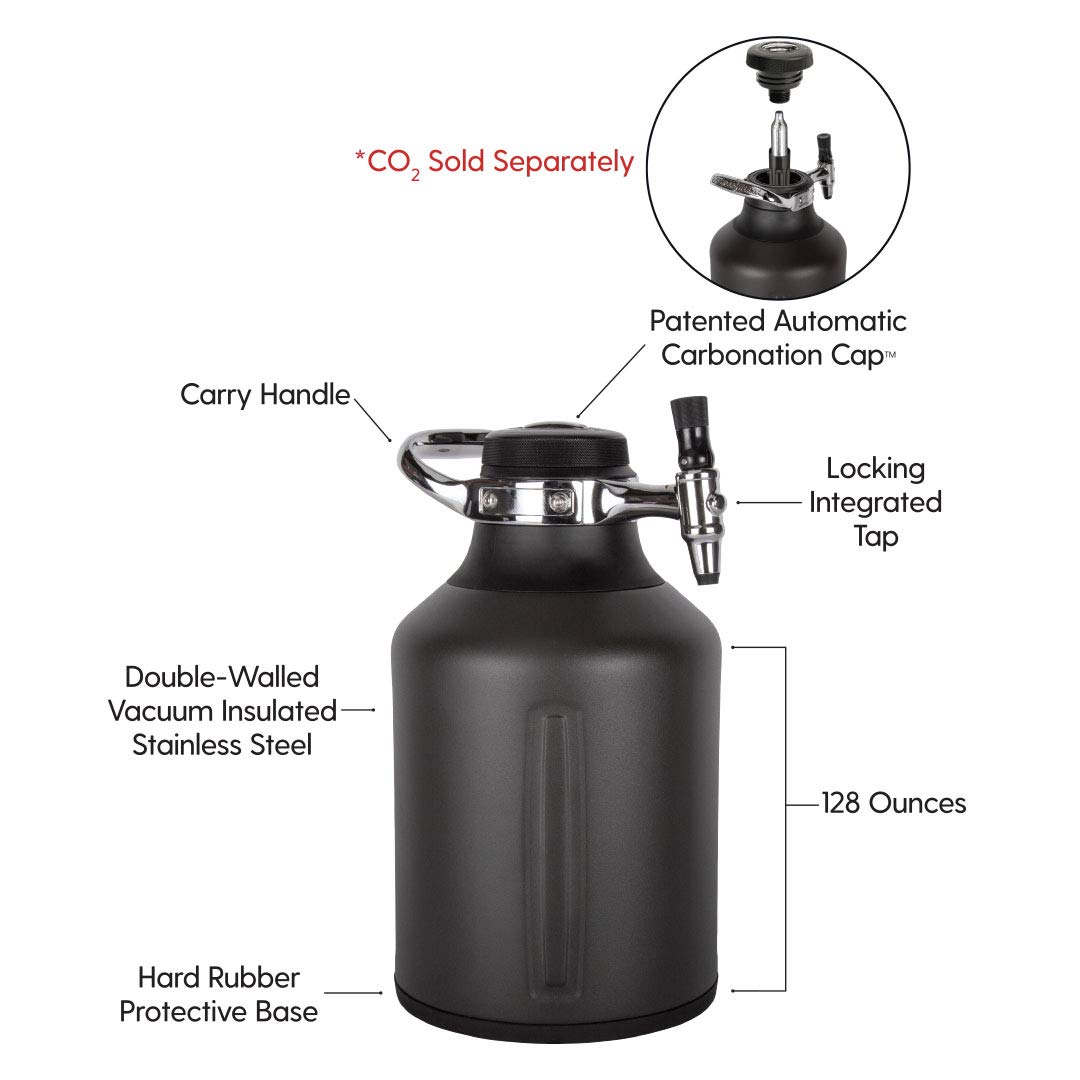 GrowlerWerks uKeg Go Carbonated Growler Beer Gift and Craft Beverage Dispenser for Beer, Soda, Cider, Kombucha and Cocktails, Amazing Gift for Beer Lovers,128 oz, Tungsten