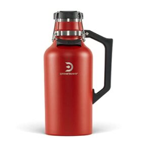 drinktanks craft growler, passivated stainless steel growlers for beer, leakproof and vacuum insulated beverage tumbler, easy-to-use soda, wine, or coffee tumbler with handle, crimson, 64 oz