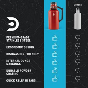 DrinkTanks Craft Growler, Passivated Stainless Steel Growlers for Beer, Leakproof and Vacuum Insulated Beverage Tumbler, Easy-to-Use Soda, Wine, or Coffee Tumbler with Handle, Crimson, 64 Oz
