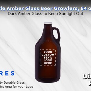 DISCOUNT PROMOS 6 Amber Glass Beer Growlers Set, 64 oz. - Customizable Text, Logo - Screw on Lid, Sturdy, Barware - Amber