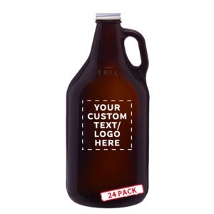 discount promos 24 amber glass beer growlers set, 64 oz. - customizable text, logo - screw on lid, sturdy, barware - amber