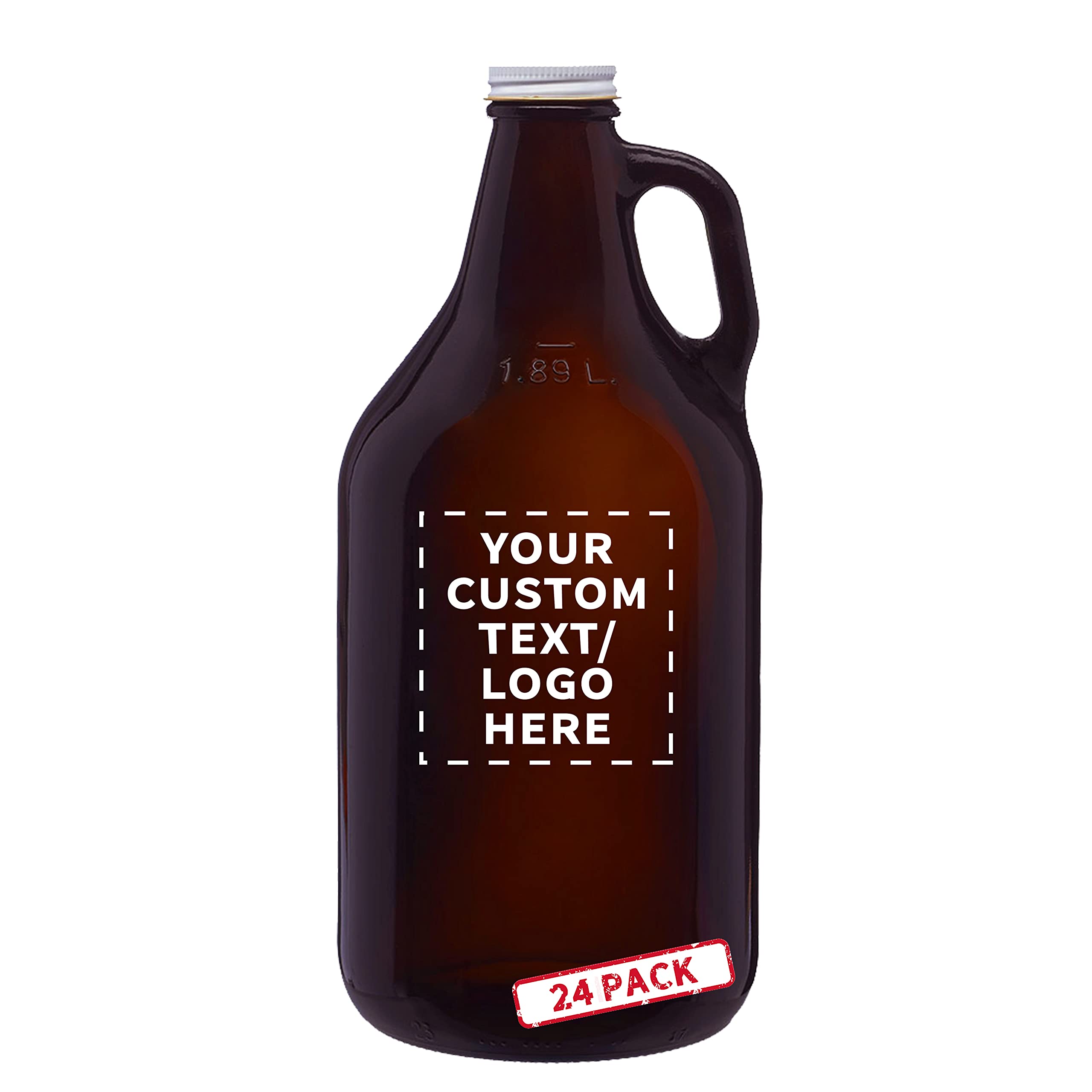 DISCOUNT PROMOS 24 Amber Glass Beer Growlers Set, 64 oz. - Customizable Text, Logo - Screw on Lid, Sturdy, Barware - Amber