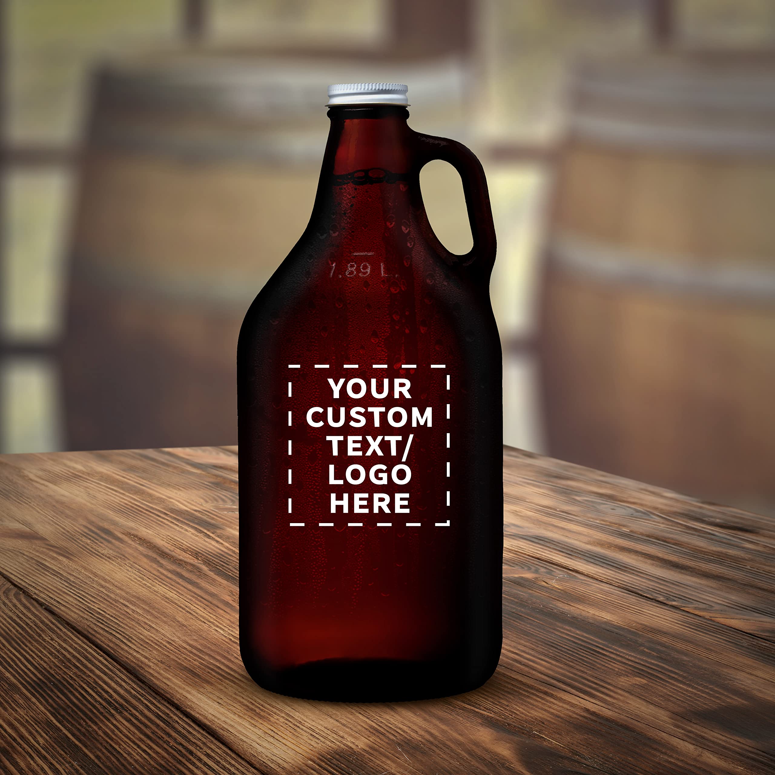 DISCOUNT PROMOS 24 Amber Glass Beer Growlers Set, 64 oz. - Customizable Text, Logo - Screw on Lid, Sturdy, Barware - Amber