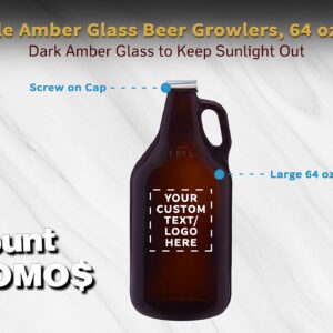 DISCOUNT PROMOS 24 Amber Glass Beer Growlers Set, 64 oz. - Customizable Text, Logo - Screw on Lid, Sturdy, Barware - Amber