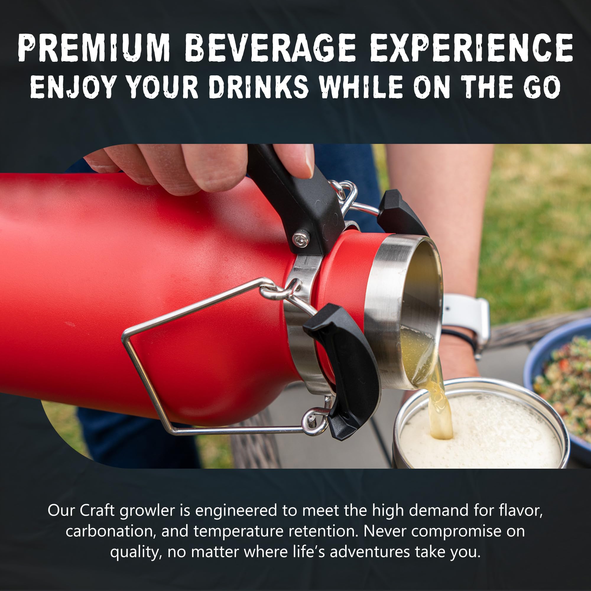DrinkTanks® Travel Keg - 64 oz Growler with CO2 Dispensing Keg Cap for Carbonated Craft Beverages; Camping, Tailgating, Water Bottle Shares, BBQs, Boating & Adventure (Crimson)