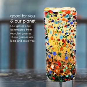 MexHandcraft Confetti Rocks 20 oz Tall Iced Tea Glasses, set of 6, Mexican Handmade Multicolor Glassware, Recycled Glass, Lead & Toxin Free (Tall Iced Tea)