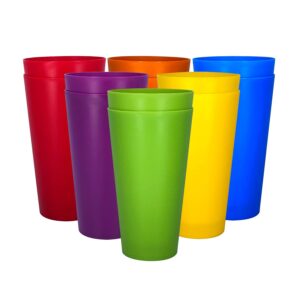 yalin 32 ounce plastic tumblers/large drinking glasses/party cups/iced tea glasses,unbreakable, dishwasher safe, bpa free,set of 12 in 6 assorted colors