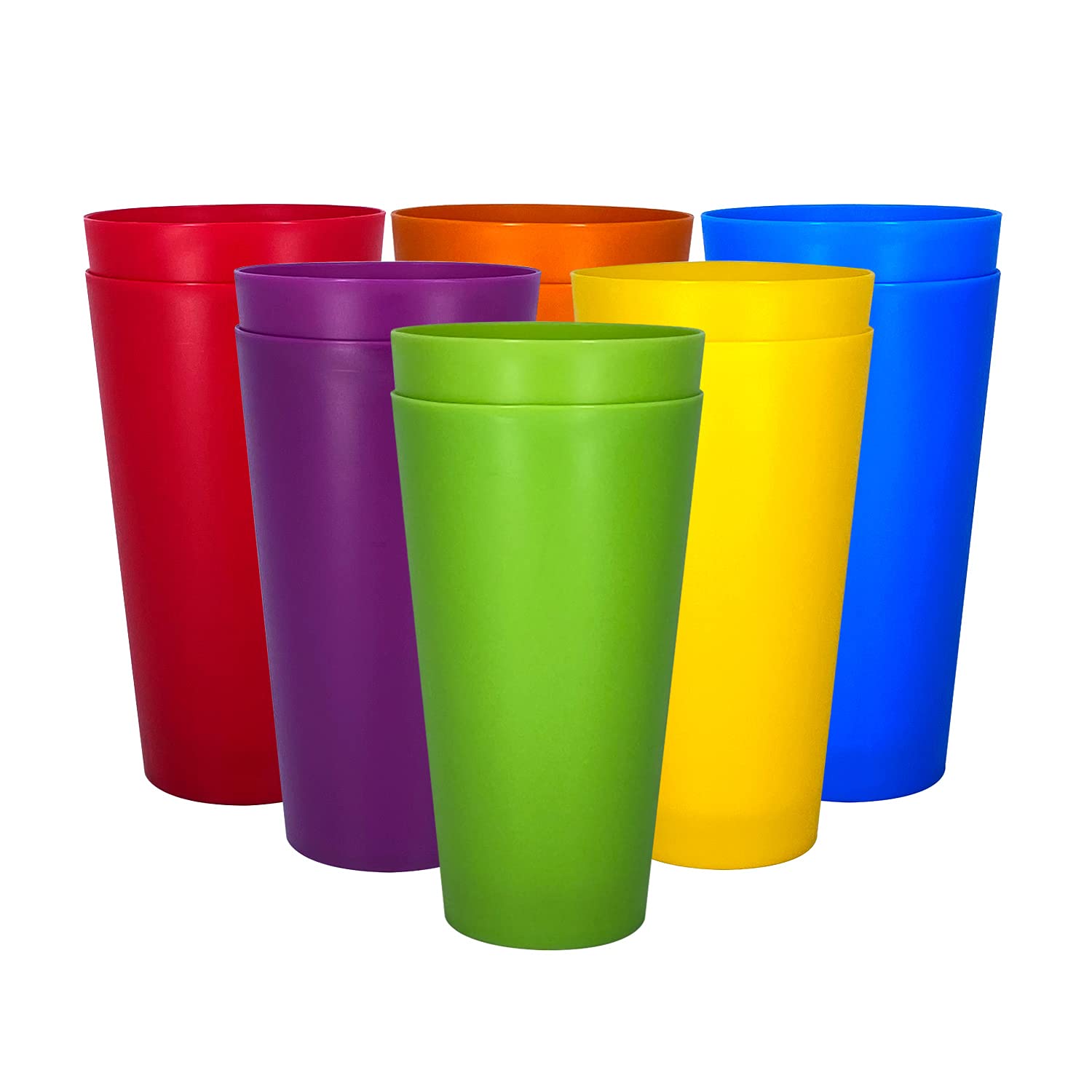 Yalin 32 ounce Plastic Tumblers/Large Drinking Glasses/Party Cups/Iced Tea Glasses,Unbreakable, Dishwasher Safe, BPA Free,set of 12 in 6 Assorted Colors