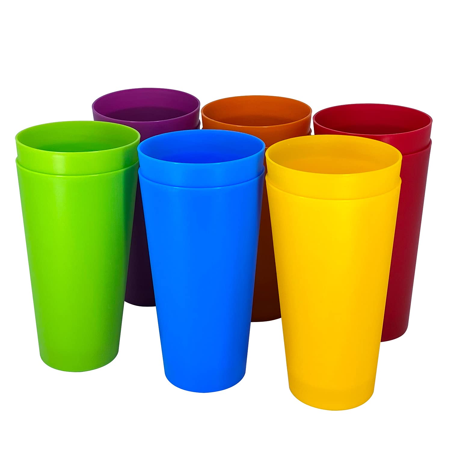 Yalin 32 ounce Plastic Tumblers/Large Drinking Glasses/Party Cups/Iced Tea Glasses,Unbreakable, Dishwasher Safe, BPA Free,set of 12 in 6 Assorted Colors