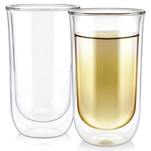 teabloom tulip large insulated glasses for iced tea, cold brew coffee and other beverages - double walled borosilicate glass keeps drinks cold/hot - 16 oz (set of two)