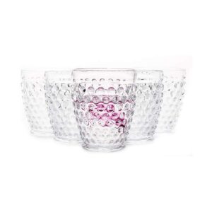 everest global hobnail old fashion iced beverage tumblers vintage glassware 10 oz. set of 6 glass cup for water wine soda whiskey juice milk beer iced-tea for dinner parties bars restaurants (clear)