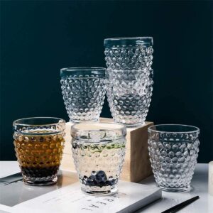 EVEREST GLOBAL Hobnail Old Fashion Iced Beverage Tumblers vintage glassware 10 oz. set of 6 Glass Cup for Water Wine Soda Whiskey Juice Milk Beer Iced-tea for Dinner Parties Bars Restaurants (Clear)