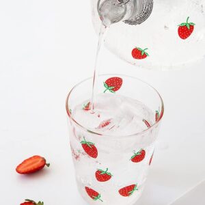 Sizikato Set of 2 Clear Glass Tumbler, 11 Oz Iced Tea Glass, Cute Strawberry Pattern