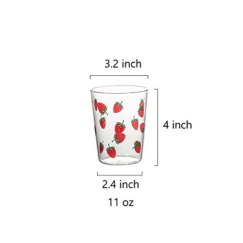 Sizikato Set of 2 Clear Glass Tumbler, 11 Oz Iced Tea Glass, Cute Strawberry Pattern