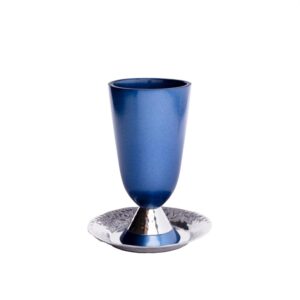 yair emanuel kiddush cup anodized blue aluminum with hammered finish (cuk-4)