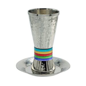 yair emanuel nickel kiddush cup and plate 5 colors | cylinder shape | hammer work colors (cut-1)