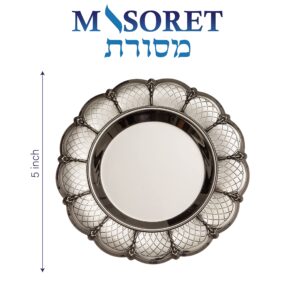 MASORET 5 Inches Metal Kiddush Cup and Tray Set with Plastic Insert, Non Tarnish Elegant Jewish Kiddush Designed with Ornate Strips