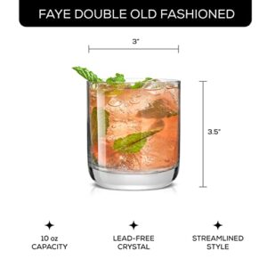 JoyJolt Faye Crystal Whiskey Glasses. Lowball Glasses Set of 6, 10oz Short Glass Tumbler - Double Old Fashioned Rocks Glass for Scotch or Bourbon Dishwasher Safe Glassware.