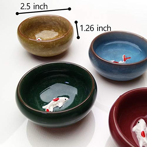 LENITH Korean Soju Glasses Sets, Cute Fish in the Glass, Wooden Soju Cup, Handcrafted Ceramic 4 Colors Fish in the Glasses, Also for Whiskey,Tequila, and Sake. (Fish in the glass(4 Color))