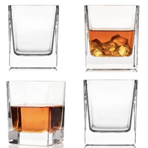 kemstood whiskey glasses for men | set of 4 (7.7 oz) - weighted & durable rocks, unique square glasses for whisky, bourbon - stylish & sturdy whiskey gifts for men - aesthetic old fashioned glasses