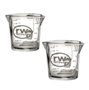 rattleware espresso shot glass pitcher – double spouted genuine barista measuring cup with graduations in ml & oz – high-volume, commercial-grade for swift espresso pouring & precision (3 oz, 2-pc)