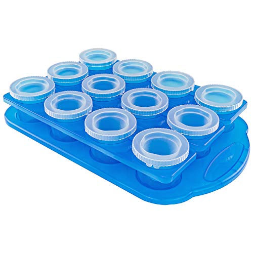 Fairly Odd Novelties 12pc Set-Add Water & Freeze to Make Ice Shot Glasses-Includes Serving Tray, One Size, Blue,FON-10051