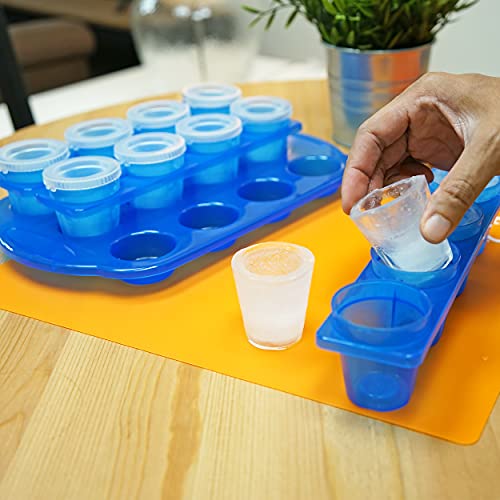 Fairly Odd Novelties 12pc Set-Add Water & Freeze to Make Ice Shot Glasses-Includes Serving Tray, One Size, Blue,FON-10051