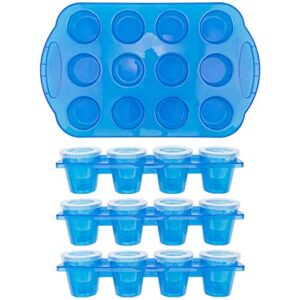 Fairly Odd Novelties 12pc Set-Add Water & Freeze to Make Ice Shot Glasses-Includes Serving Tray, One Size, Blue,FON-10051