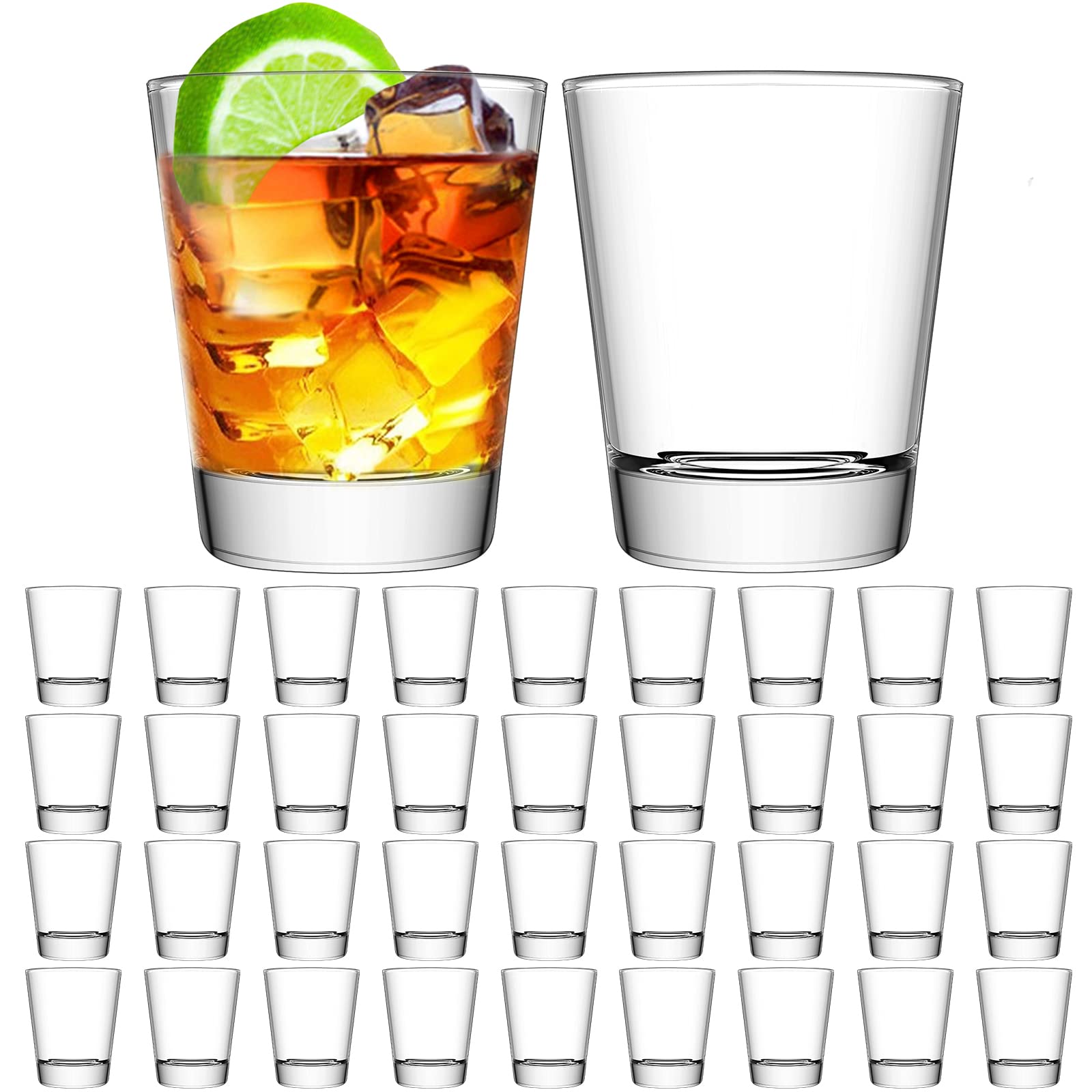 SuproBarware Shot Glass Set of 36 Heavy Base Shot Glass Bulk 2 oz Round Shot Glasses Set for Espresso, Whiskey, Liqueurs and Tequila