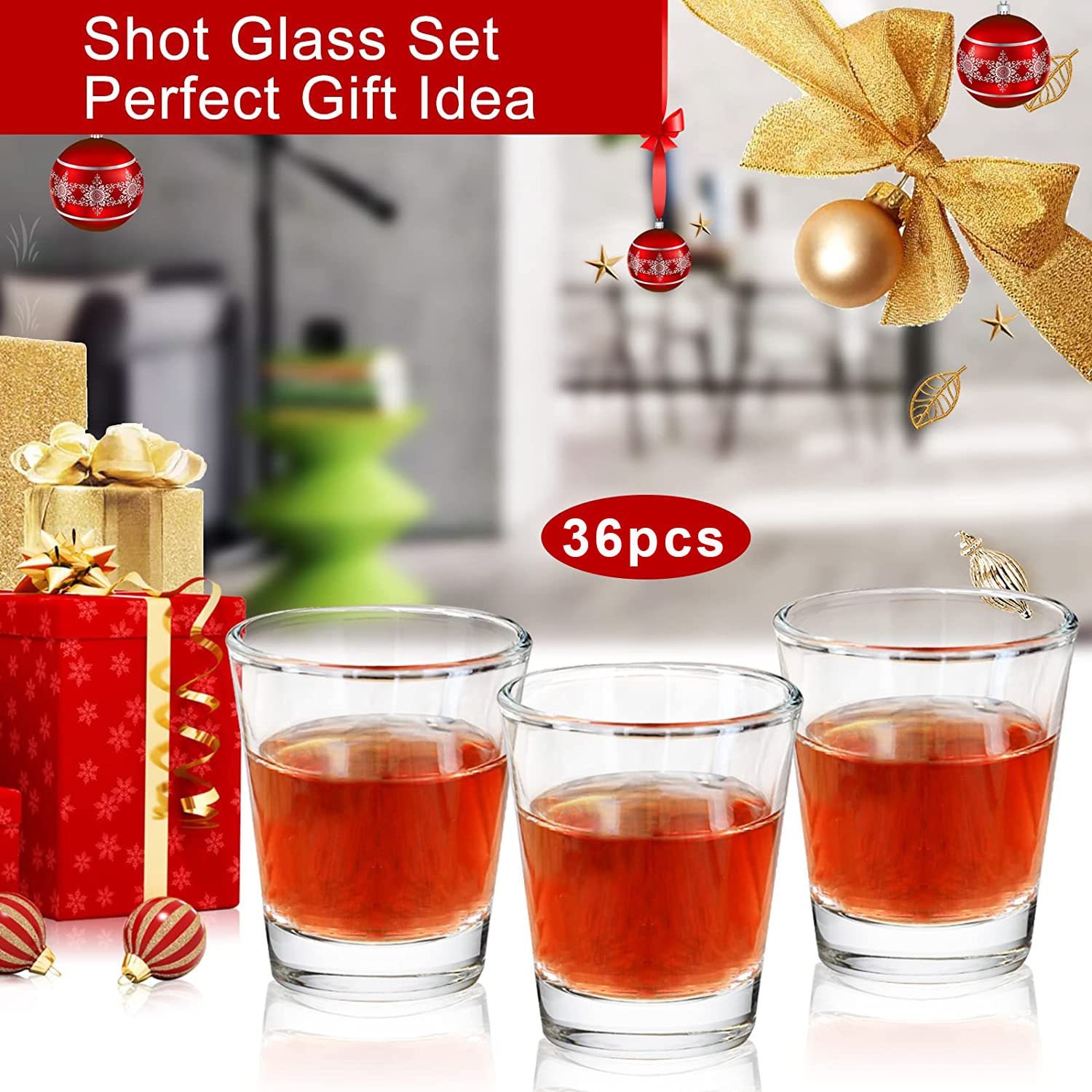 SuproBarware Shot Glass Set of 36 Heavy Base Shot Glass Bulk 2 oz Round Shot Glasses Set for Espresso, Whiskey, Liqueurs and Tequila