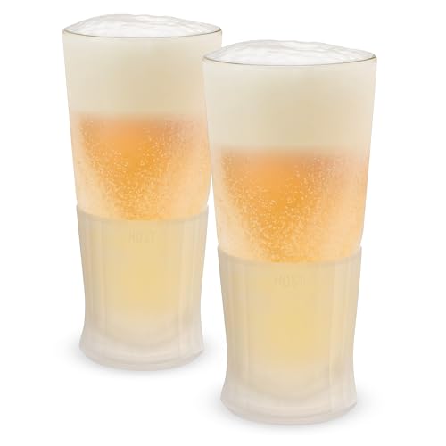 Host FREEZE Beer Glasses, Frozen Beer Mugs, Freezable Pint Glass Set, Insulated Beer Glass to Keep Your Drinks Cold, Double Walled Insulated Glasses, Tumbler for Iced Coffee, 16oz, Set of 2