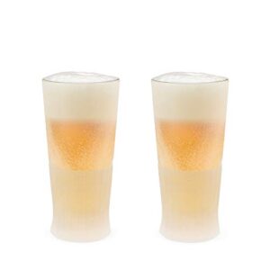 Host FREEZE Beer Glasses, Frozen Beer Mugs, Freezable Pint Glass Set, Insulated Beer Glass to Keep Your Drinks Cold, Double Walled Insulated Glasses, Tumbler for Iced Coffee, 16oz, Set of 2