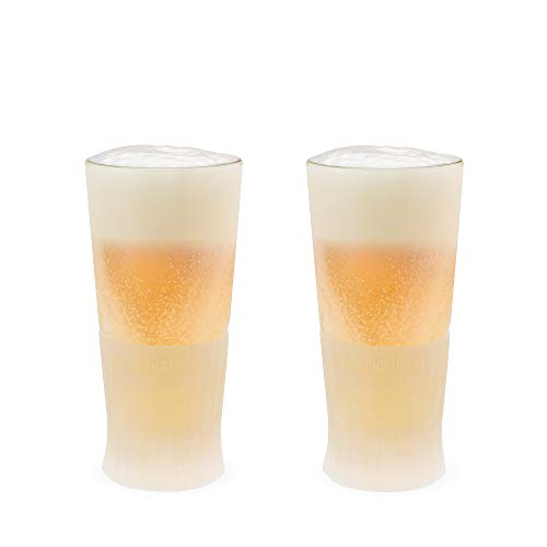 Host FREEZE Beer Glasses, Frozen Beer Mugs, Freezable Pint Glass Set, Insulated Beer Glass to Keep Your Drinks Cold, Double Walled Insulated Glasses, Tumbler for Iced Coffee, 16oz, Set of 2