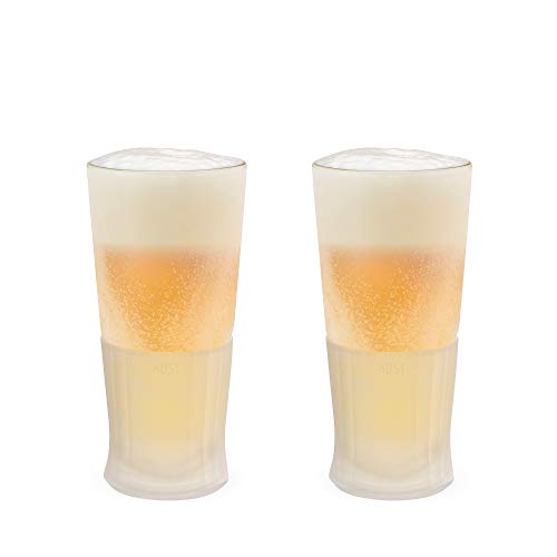 Host FREEZE Beer Glasses, Frozen Beer Mugs, Freezable Pint Glass Set, Insulated Beer Glass to Keep Your Drinks Cold, Double Walled Insulated Glasses, Tumbler for Iced Coffee, 16oz, Set of 2