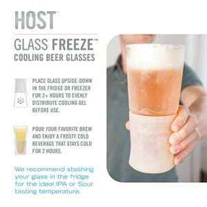 Host FREEZE Beer Glasses, Frozen Beer Mugs, Freezable Pint Glass Set, Insulated Beer Glass to Keep Your Drinks Cold, Double Walled Insulated Glasses, Tumbler for Iced Coffee, 16oz, Set of 2