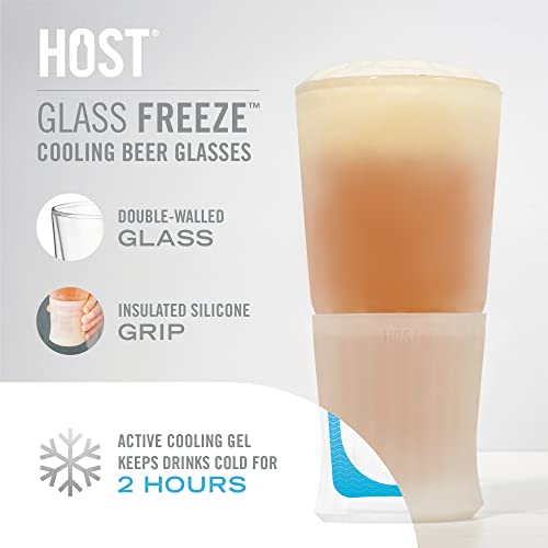 Host FREEZE Beer Glasses, Frozen Beer Mugs, Freezable Pint Glass Set, Insulated Beer Glass to Keep Your Drinks Cold, Double Walled Insulated Glasses, Tumbler for Iced Coffee, 16oz, Set of 2