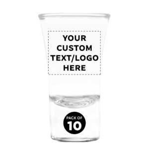 custom 2 oz. lord shooter etched shot glasses, 10 pack, personalized text, logo, 21st birthday party, lounge glassware, clear