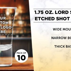 Custom 2 oz. Lord Shooter Etched Shot Glasses, 10 pack, Personalized Text, Logo, 21st Birthday Party, Lounge Glassware, Clear