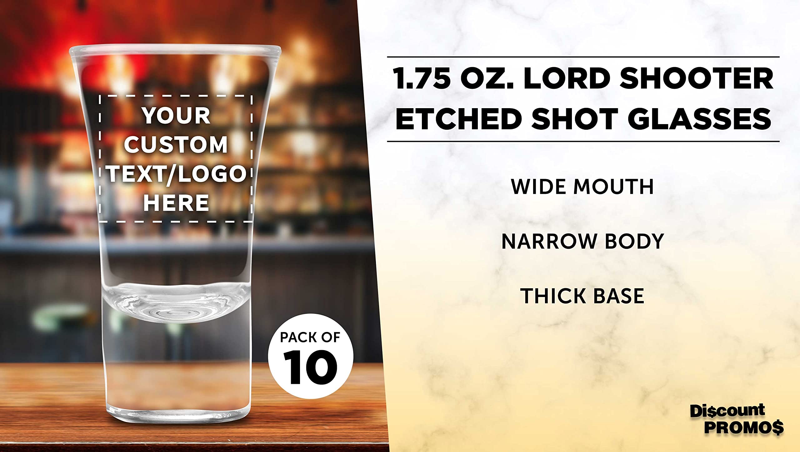 Custom 2 oz. Lord Shooter Etched Shot Glasses, 10 pack, Personalized Text, Logo, 21st Birthday Party, Lounge Glassware, Clear