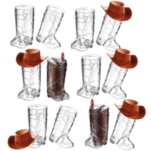 yetene 34 pcs mini cowboy boot shot glasses cups 1 oz clear with 10 pcs plastic mini western cowgirl hat and 12 pcs rubber snake